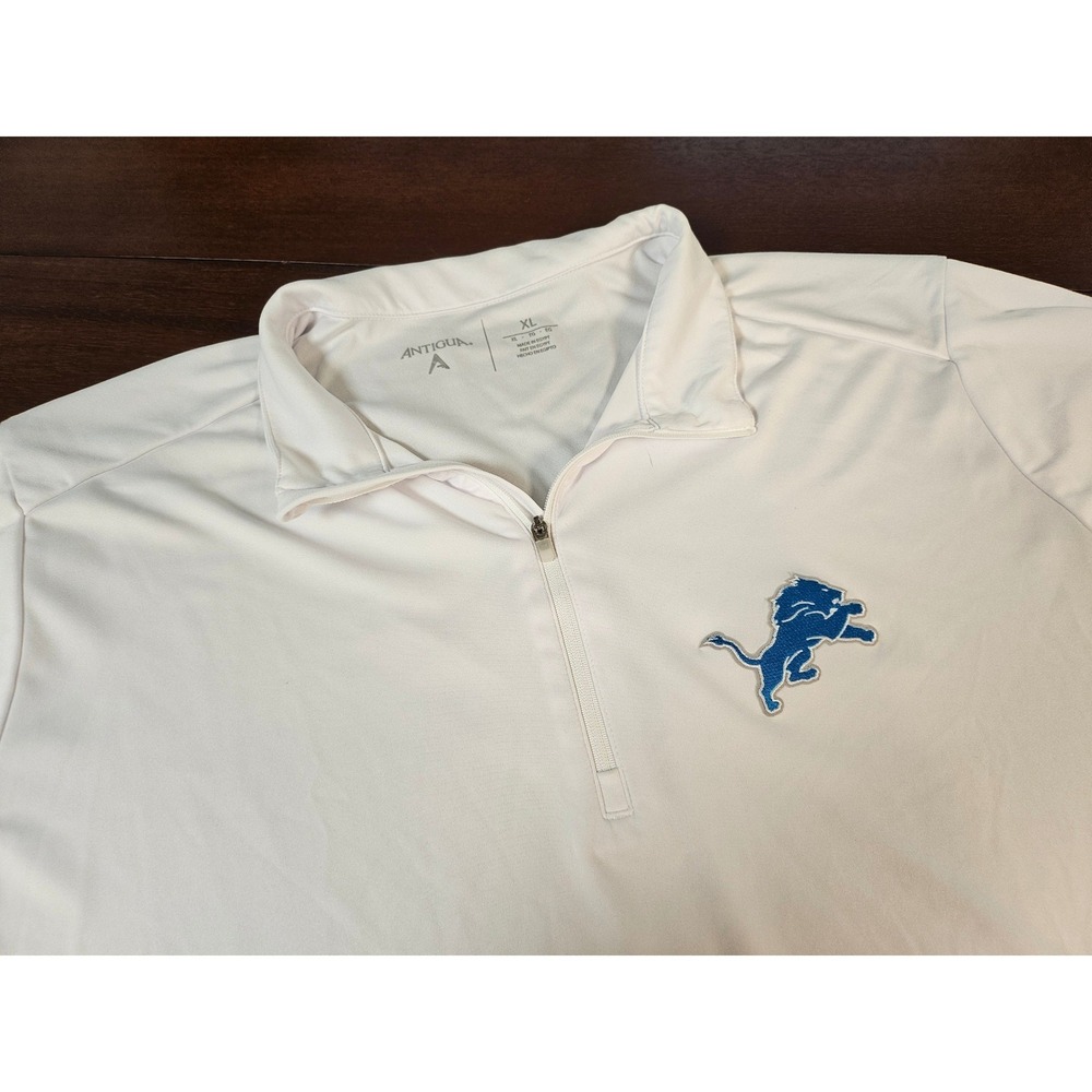 Antigua Detroit Lions Mens XL Quarter Zip Pullover White Long Sleeve Performance